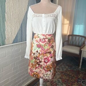 J.Crew Daisy Green and Purple Floral Pencil Skirt